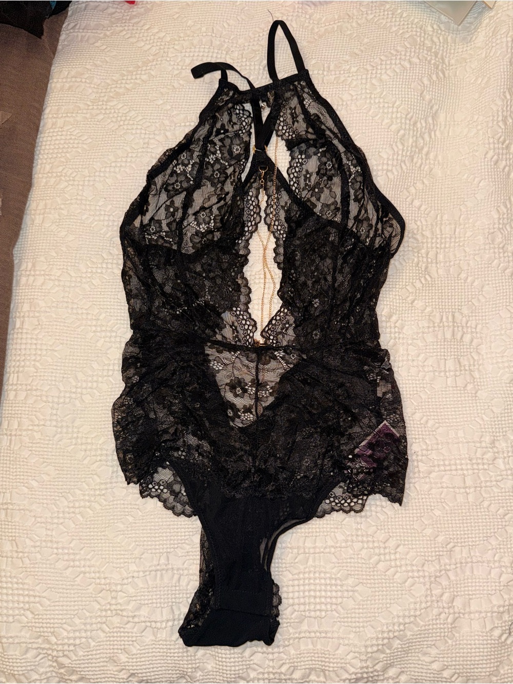 Adore Me Black Lace Halter Chemise Teddy Bodysuit
